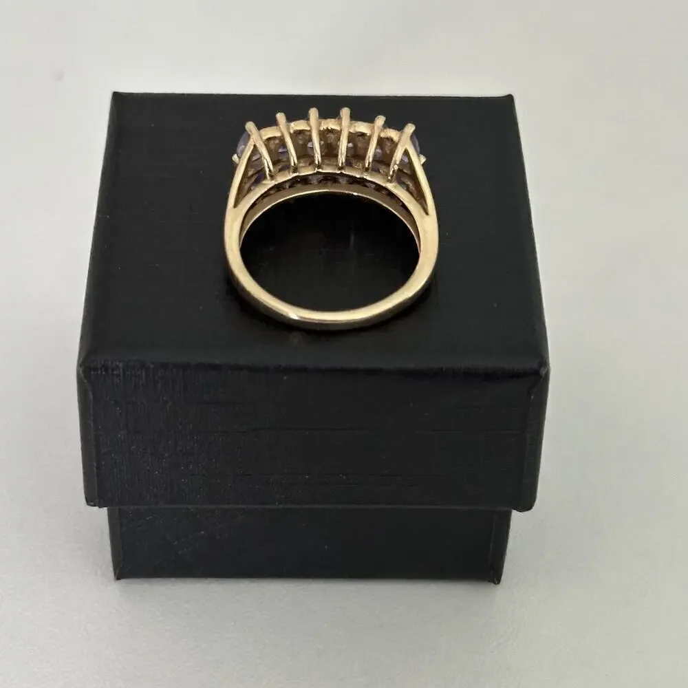 14K Yellow Gold Tanzanite Double Row & Diamond Ladies Band Ring Size 5.5